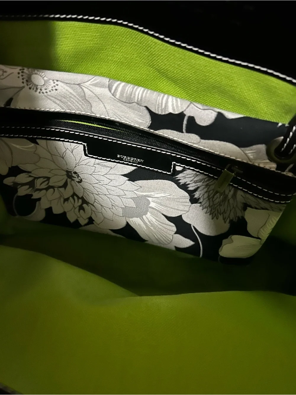 Burberry London Y2K Vintage Leather Trimmed Floral Canvas Tote With Pouch
